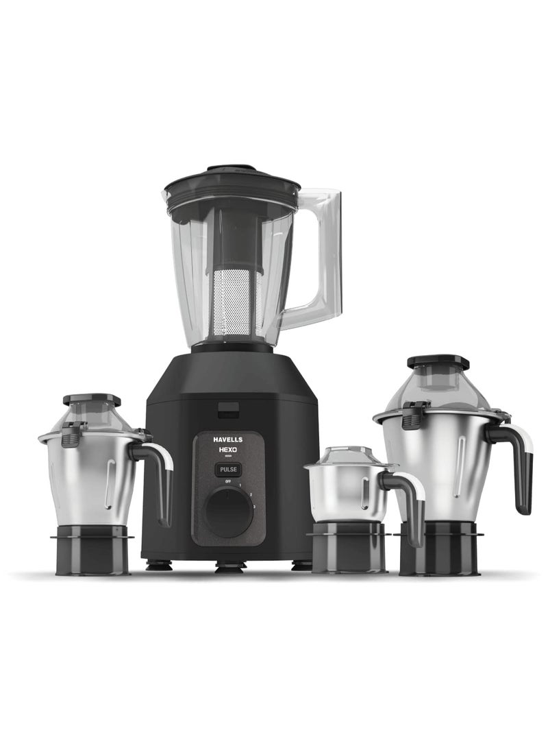 هافلز Havells Hexo Plus 1100 Watts 4 Jar Mixer Grinder| High Speed Mixie 22000 RPM motor| 100 Minutes Continuous Run Time| 2 Ltr Break Resistant Blending Jar| 5 Year Motor Manufacturer Warranty (Black) - Image 1